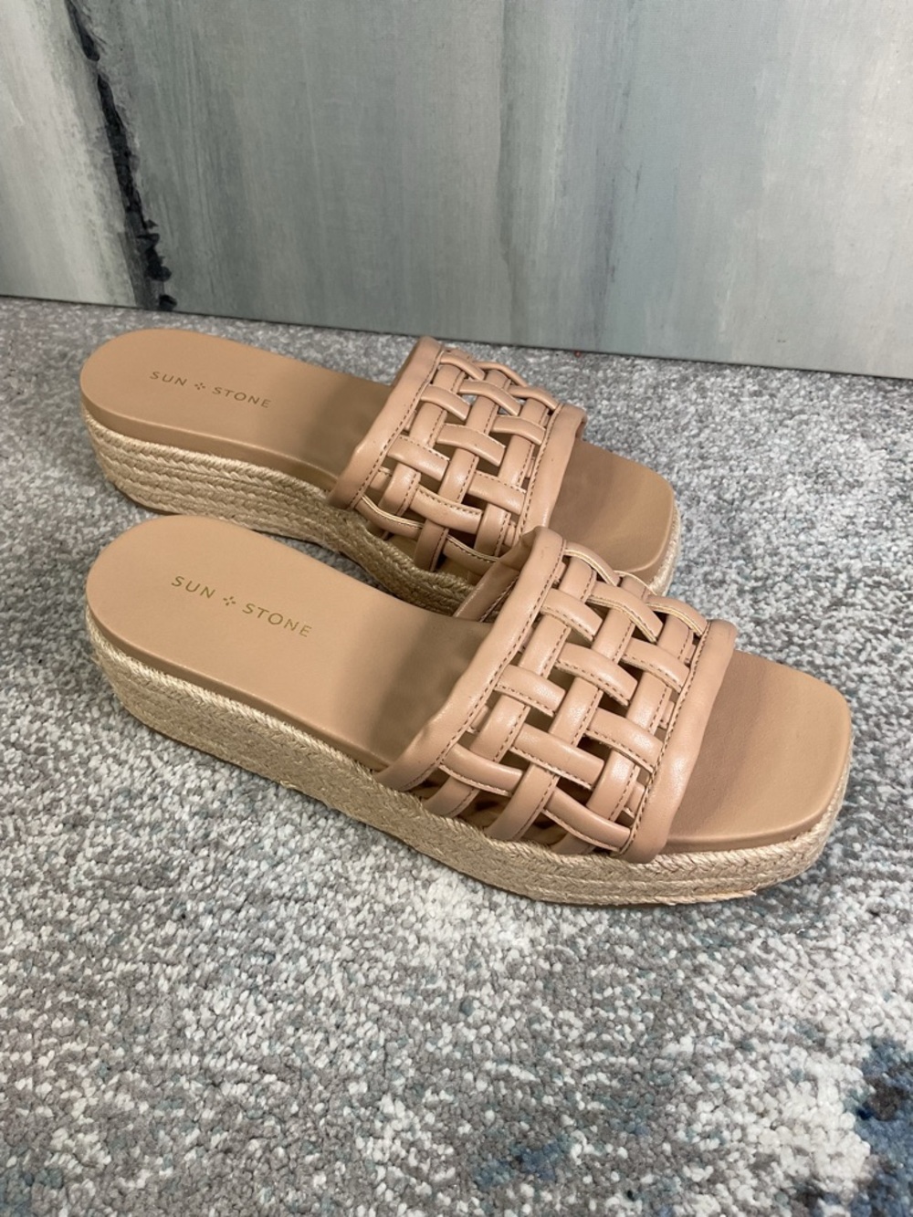 Sun + Stone Jordanaa Tan Woven Espadrille Platform Wedge Sandals - Sz. 8.5 (NIB) - Picture 3 of 14